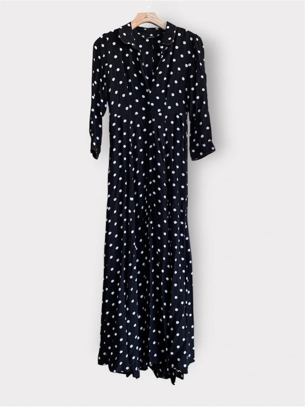 ZARA Woman Premium Collection Polka Dot Maxi Dress Black White Red Trim Size S - Picture 4 of 13